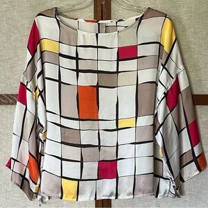 Vintage Geometric Retro Sheer Silk- Like Polyester Pullover Top